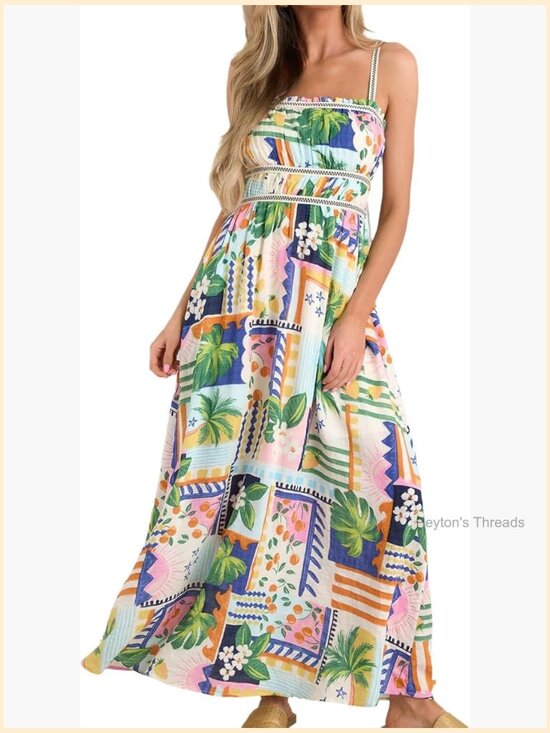 Dresses & Skirts - Spaghetti Strap Maxi Dress Sleeveless Ruffle Beach Flowy Long Dress Boho Summer